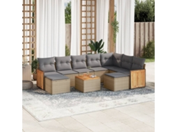 Vidaxl 10 Pcs Conjunto De Sofás P/ Jardim Com Almofadões Vime Pe Bege