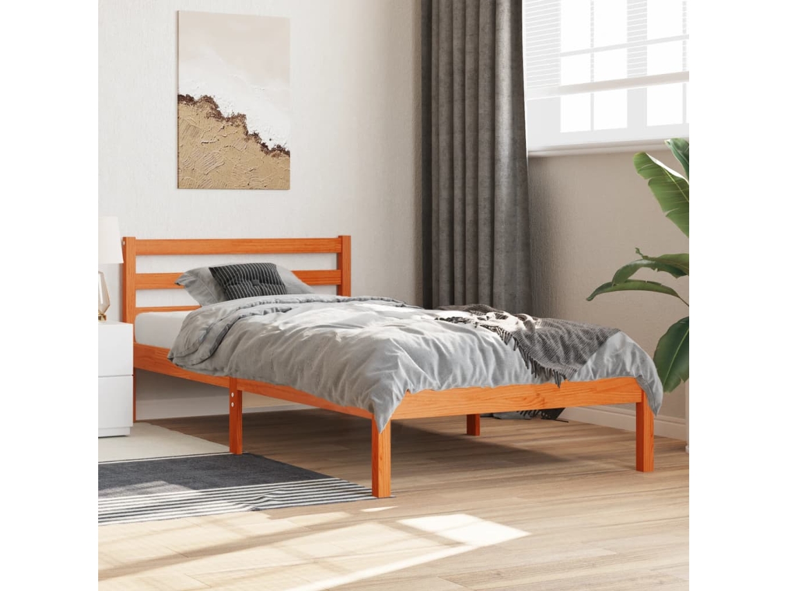 Vidaxl Cama Sem Colchão 75x190 Cm Madeira De Pinho Maciça Castanho-mel