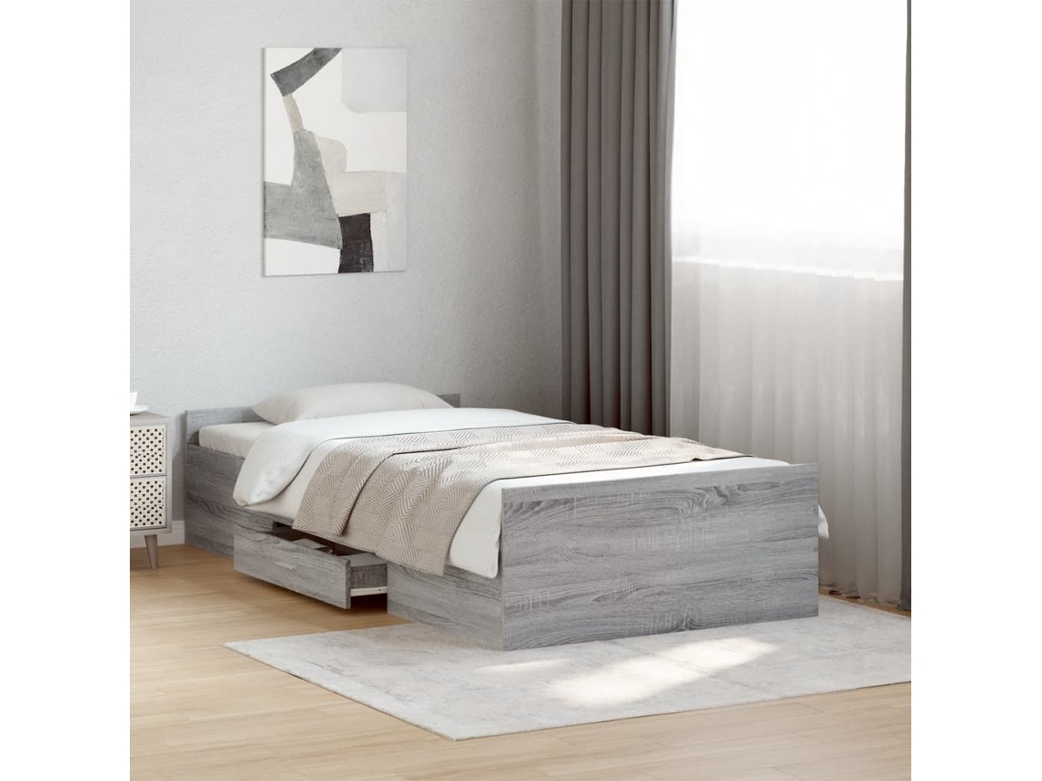 Estrutura De Cama C/ Gavetas Derivados Madeira Cinza Sonoma