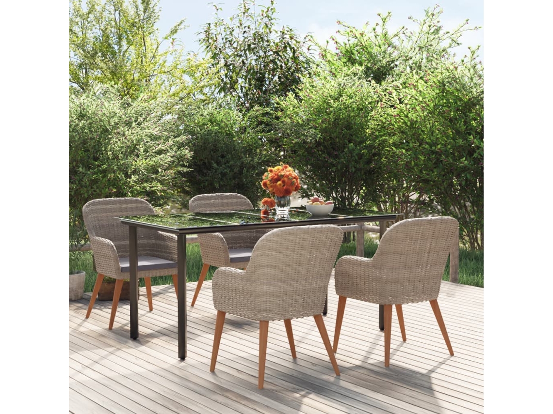 Vidaxl 5 Pcs Conjunto De Jantar P/ Jardim C/ Almofadões Castanho