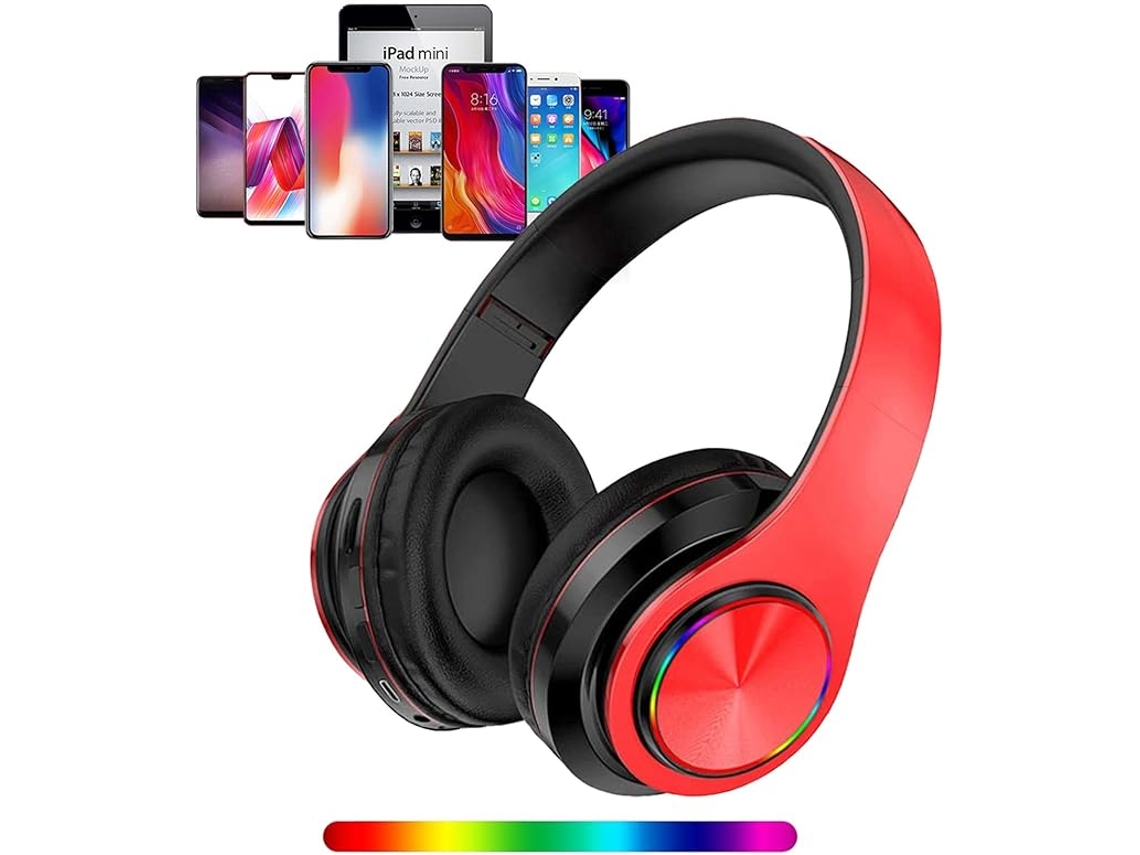 Fones De Ouvido Bluetooth Sem Fio Com Luzes Led Coloridas, Microfone Integrado, Leves, Dobráveis, Fones De Ouvido Estéreo Hifi Com Fio Para Sala De