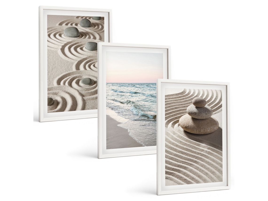 Conjunto De Pinturas Ondas, Areia, Água, Pedras, Praia Espelharte (3 Peças 40x60 Cm)