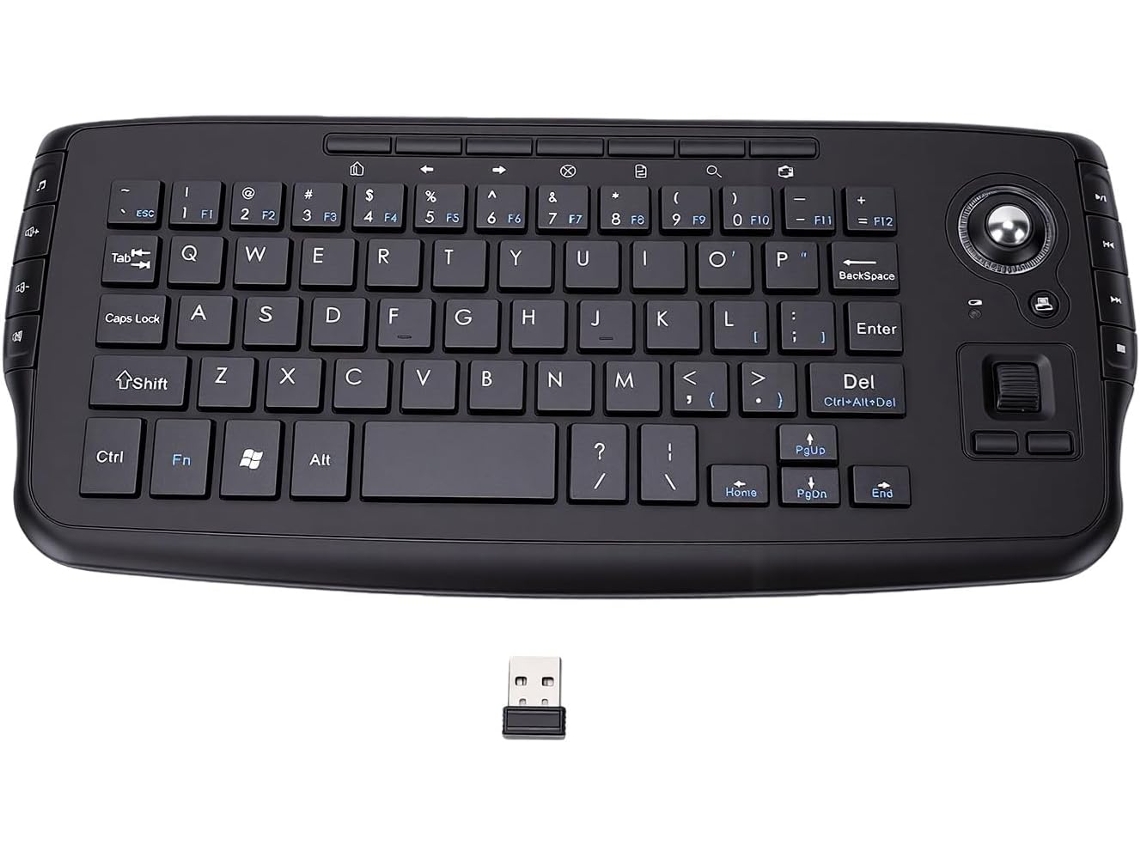 Teclado Sem Fio com Trackball e Teclas de Controle de Mídia, para PC Box HTPC
