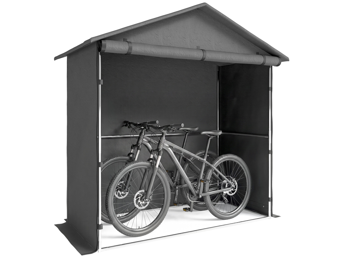 Casa Jardim 1,1x2m Porta Enrolável Tenda Garagem Bicicletas Motos Cinza Escuro