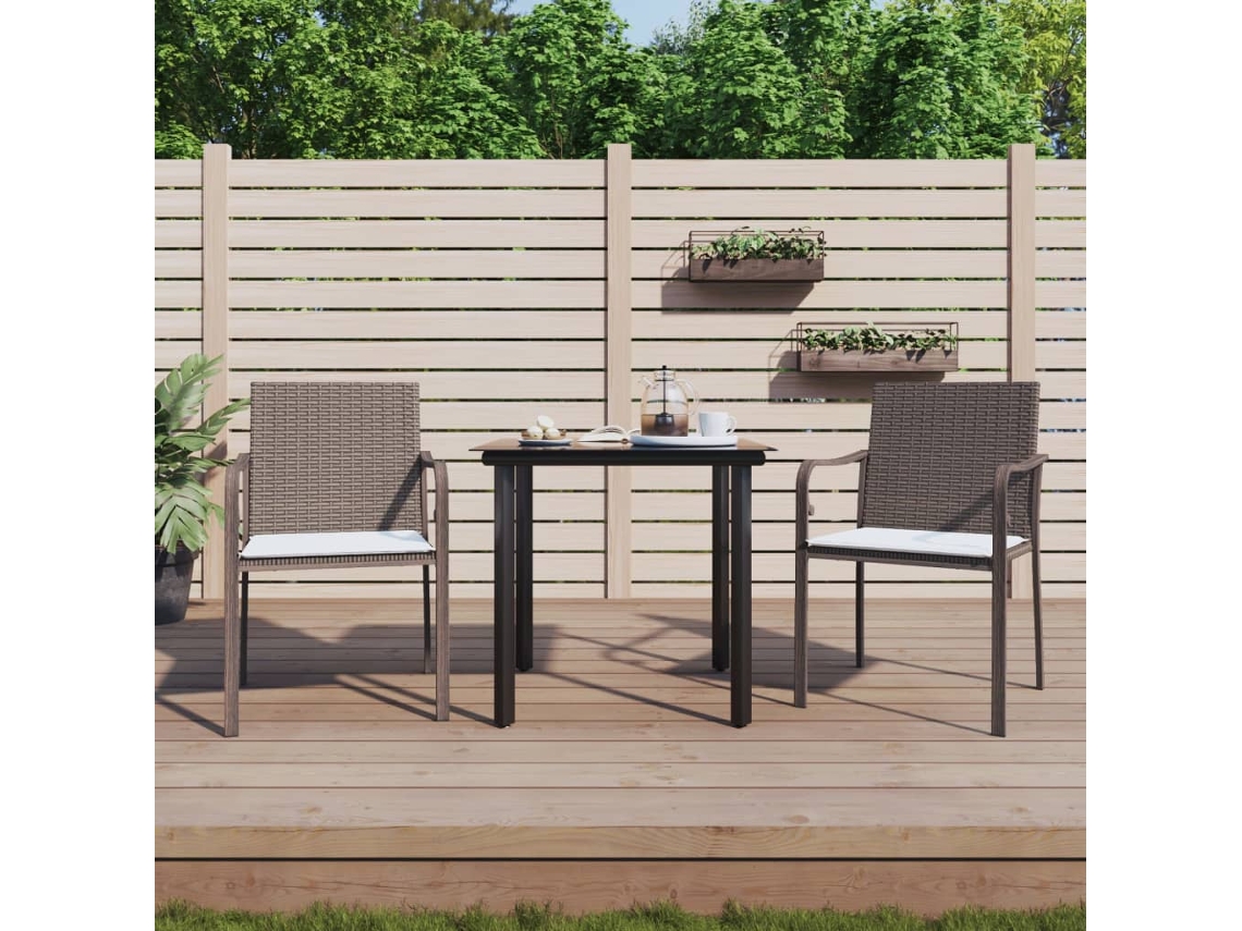 Jogo 3 Peças Jantar P/ Jardim C/ Almofadões Vime Pe E Aço Dkd Home Decor