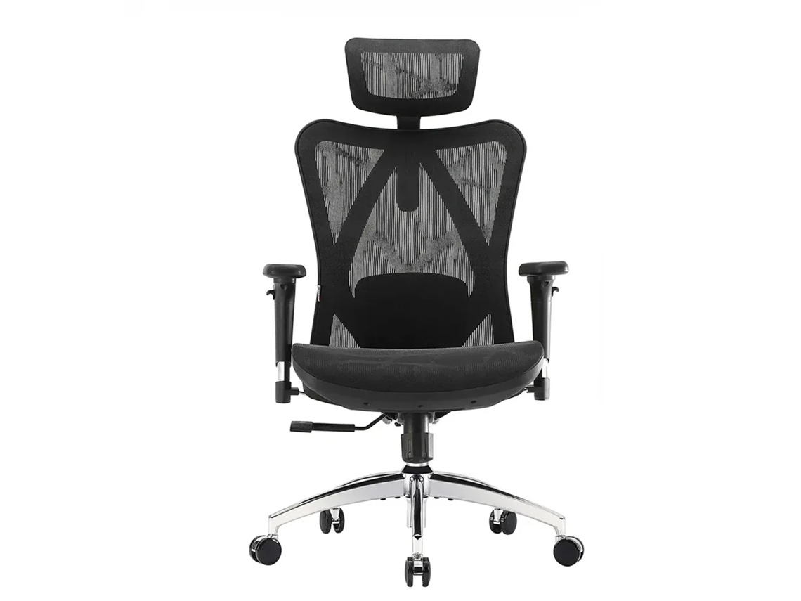 Cadeira ergonômica M57 com braços 3D, suporte lombar, tela, 150 kg, altura e inclinação ajustáveis. Certificação SGS/BIFMA. Preta. Sihoo
