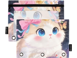 Pastas Fofas Com Desenho De Unicórnio E Gato, Com Janela Transparente, Estojo Grande Lápis, 3 Argolas