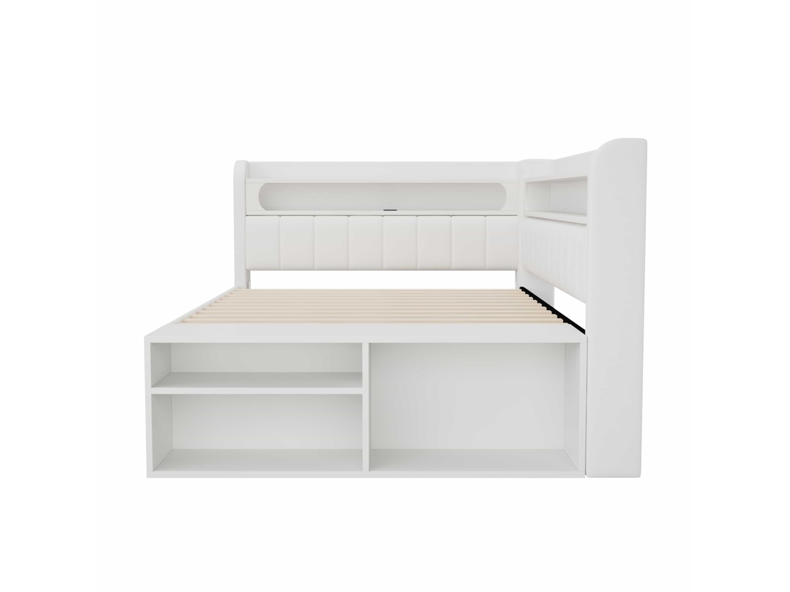 Sofá-cama Estofado 90 X 200 Cm - Porta Usb, Iluminação Led, Sapateira Integrada, Duas Gavetas - Branco