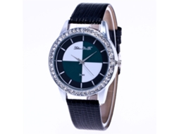 Reloj De Pulsera Analógico De Cuarzo Redondo Con Correa De Pu Y Piedras Rhinestone (negro)