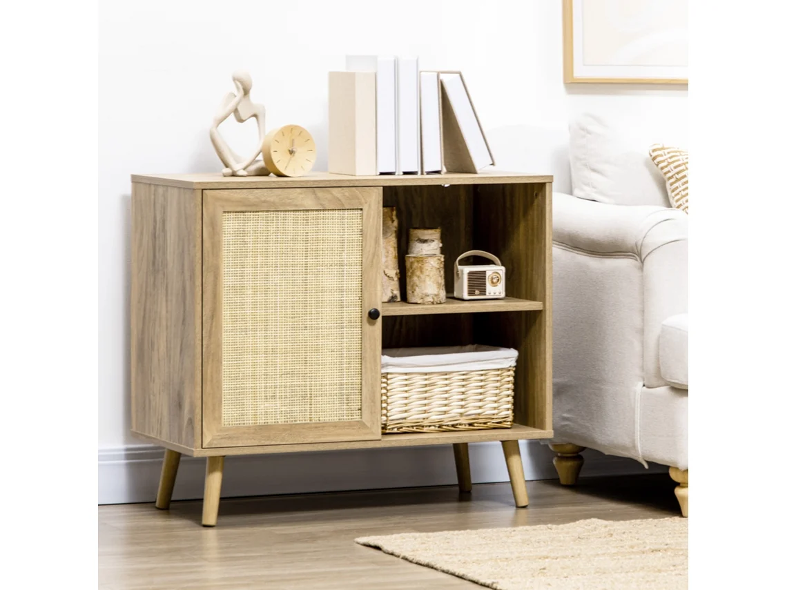 Buffet Sala Estar 80x39x70 Cm Madeira Porta Vime 2 Prateleiras ZIWEI STORE