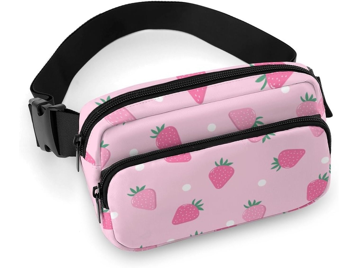Pochete Rosa Com Estampa Bolinhas E Morangos, Fofa, Prática E Eficiente