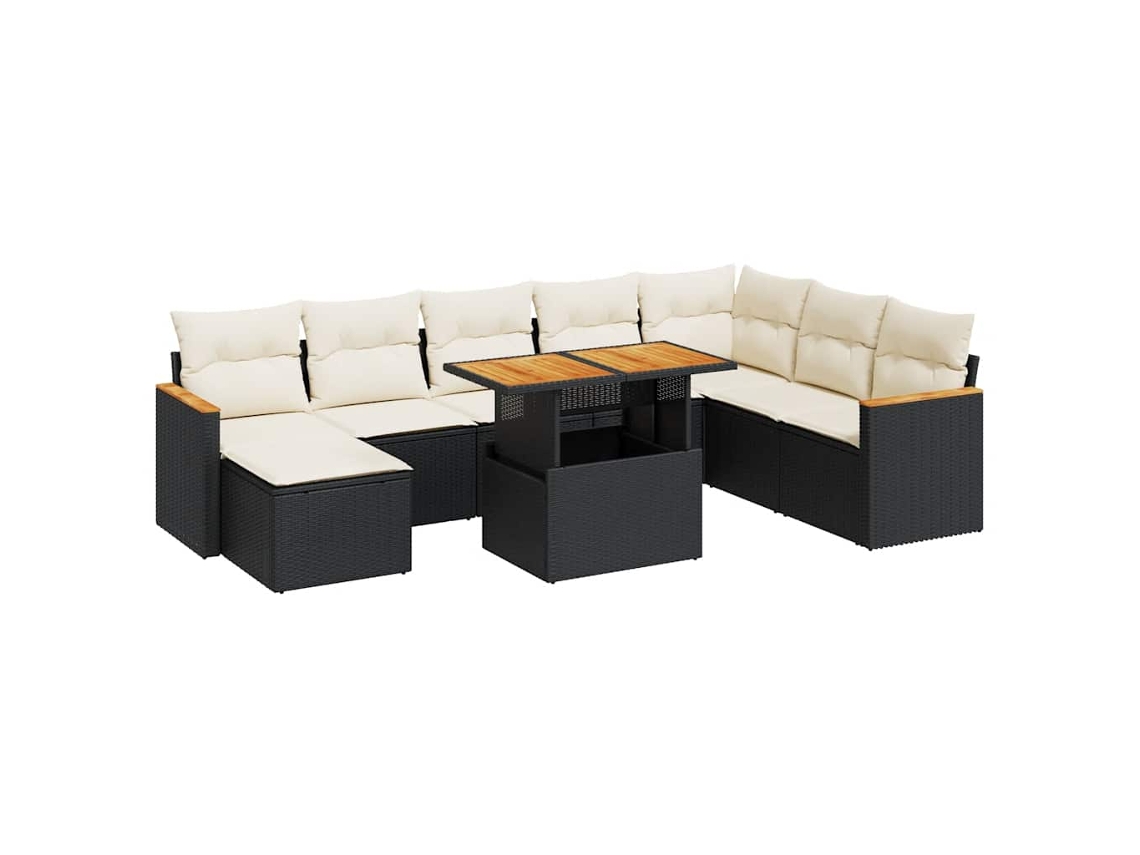 Conjunto de 9 Sofás P/ Jardim Almofadões Vime Pe/acácia Castanho MAISON EXCLUSIVE