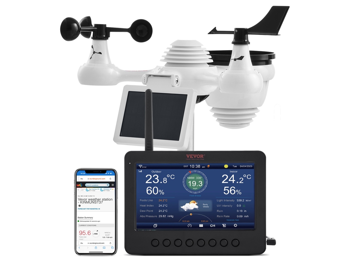 Estação Meteorológica VEVOR Wifi 7 em 1 Sensor Sem Fio com Tela Tft