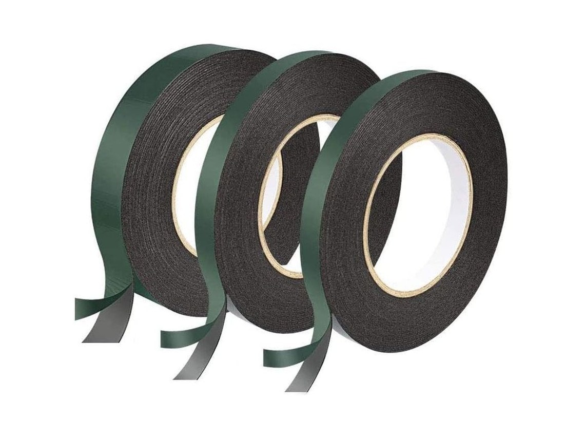 3 Rolos De Fita Dupla Face Preta De Espuma Forte 12mm(2) E 25mm(1) 10m Resistente À Água E Uv