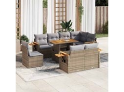 Vidaxl 9 Pcs Conjunto Sofás Jardim Com Almofadões Vime Pe/acácia Bege
