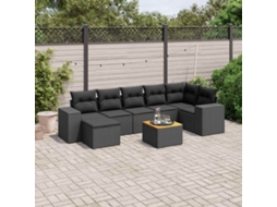 Vidaxl 8 Pcs Conjunto Sofás De Jardim Com Almofadões Vime Pe Preto