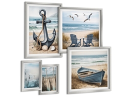 Conjunto De Pinturas Estilo Litorâneo Inspirações Mar Praia Espelharte (5 Peças)