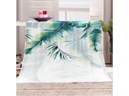 Manta com Estampa de Folhas Verdes em Microfibra 150x150cm