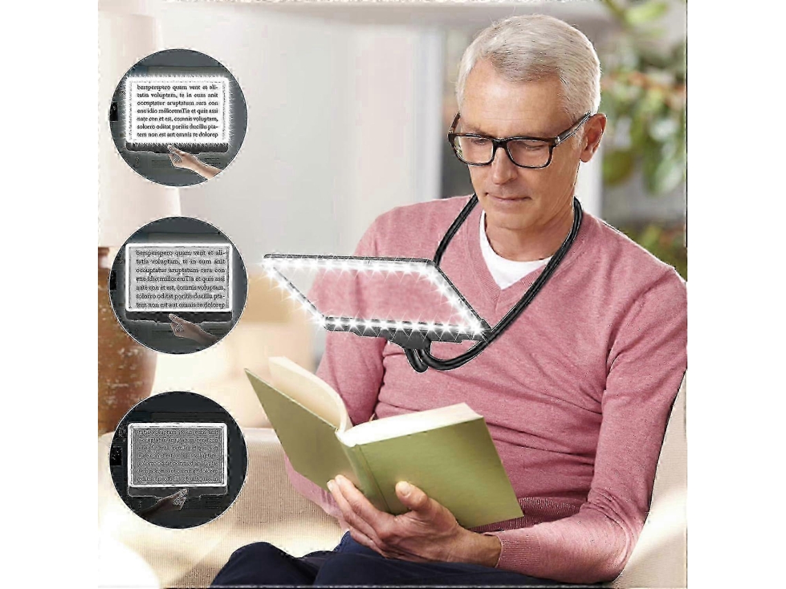 Lupa De Aumento 5x Com Luz Circular, Haste Flexível E 50 Leds, Ideal Para Leitura Por Pessoas Com Deficiência Visual. Aquaforge