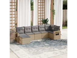 Vidaxl 7 Pcs Conjunto De Sofás P/ Jardim Com Almofadões Vime Pe Bege