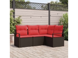 Vidaxl Conjunto De Sofá De Jardim 4 Unid. Marrom E Vermelho Vime Pe
