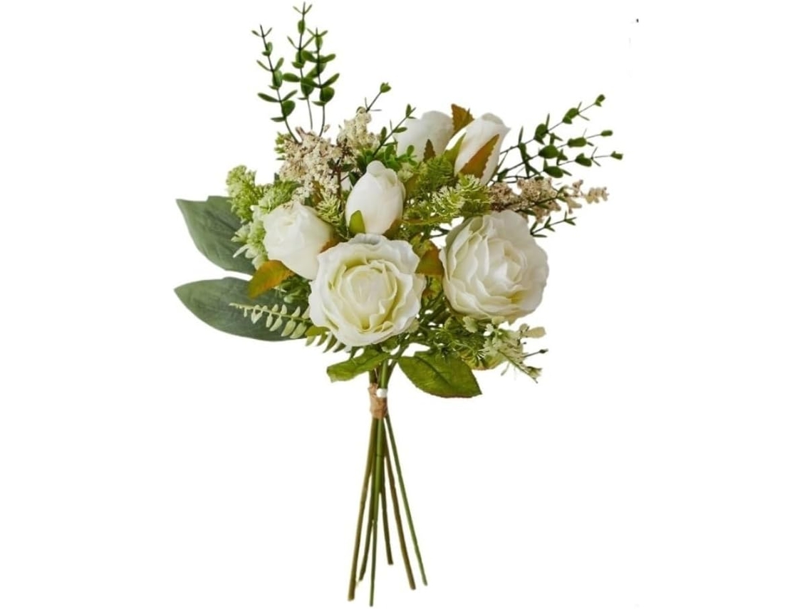 Buquê de Rosas Artificiais para Decoração de Sala de Estar 2 Unidades AQUAFORGE (branco)