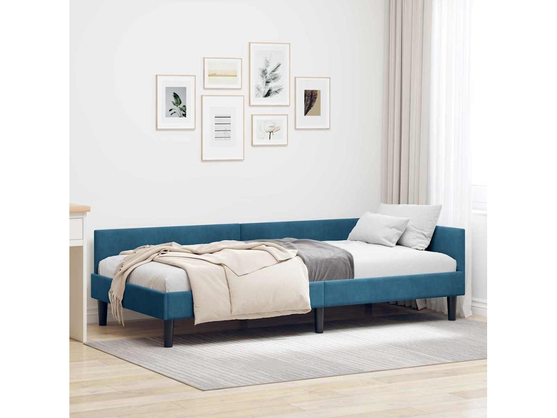 Vidaxl Estrutura De Cama De Canto Azul 90 Cm X 190 Cm Veludo