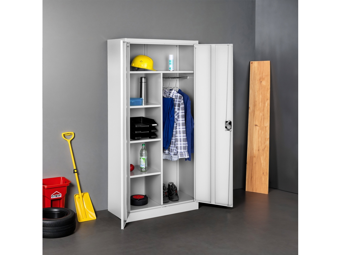 Armário Arquivo Metálico De Aço Tectake Fecho De Segurança, 6 Divisórias Internas, Varão Para Cabides, 180x80x40 Cm, Cinzento