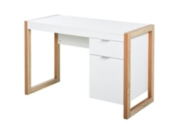 Mesa de Computador com Gaveta, Armário e Pés em Forma Retangular,112.5x50x75.5cm,Branco e Madeira | S/MARCA