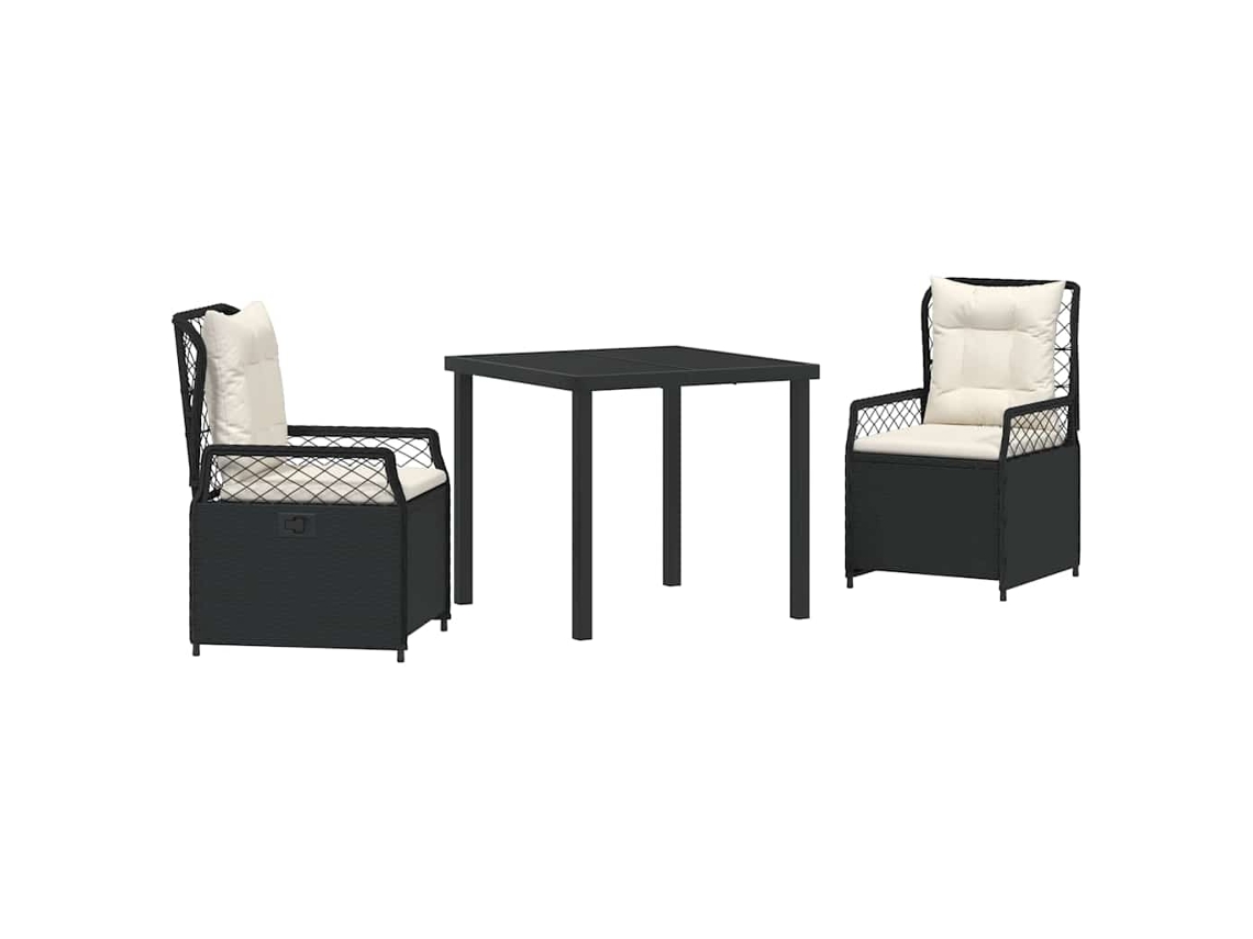 Conjunto de Jantar para Jardim 3 Pcs - Móveis para Jardim para Refeição Preto Vime Pe HARLANV1