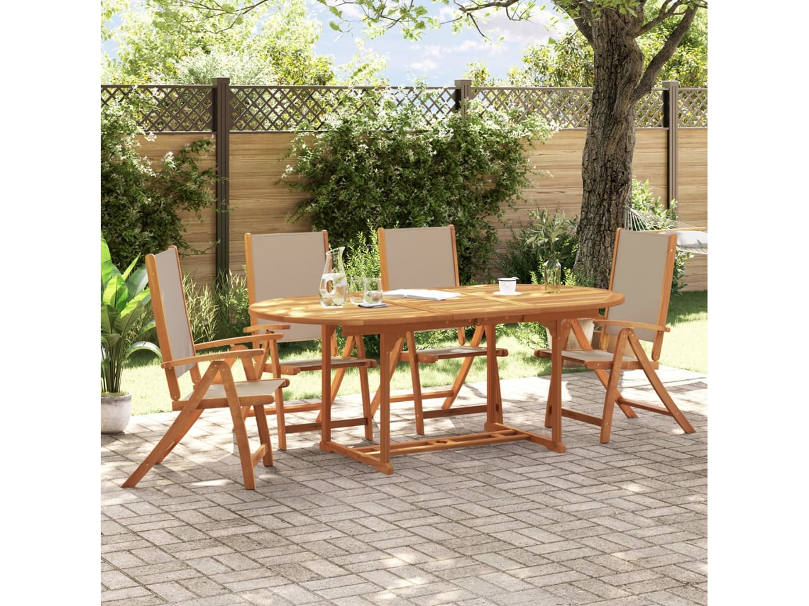 5 Pcs Conjunto De Jantar Para Jardim Acácia Maciça E Textilene Dkd Home Decor