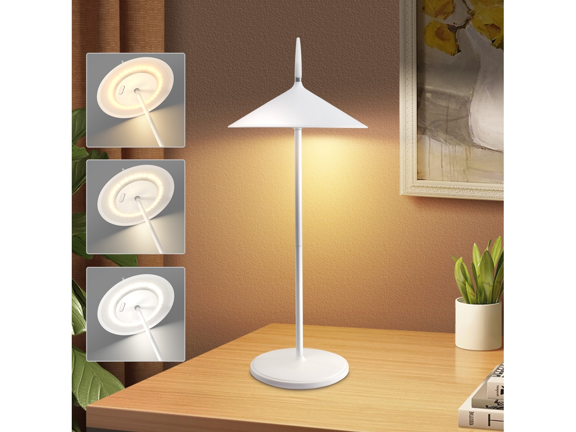 Nettlife Candeeiro De Secretária Sem Fios Com Bateria, Candeeiro De Mesa Led 1800 Mah Recarregável, Regulável Por Toque, Moderno, Branco