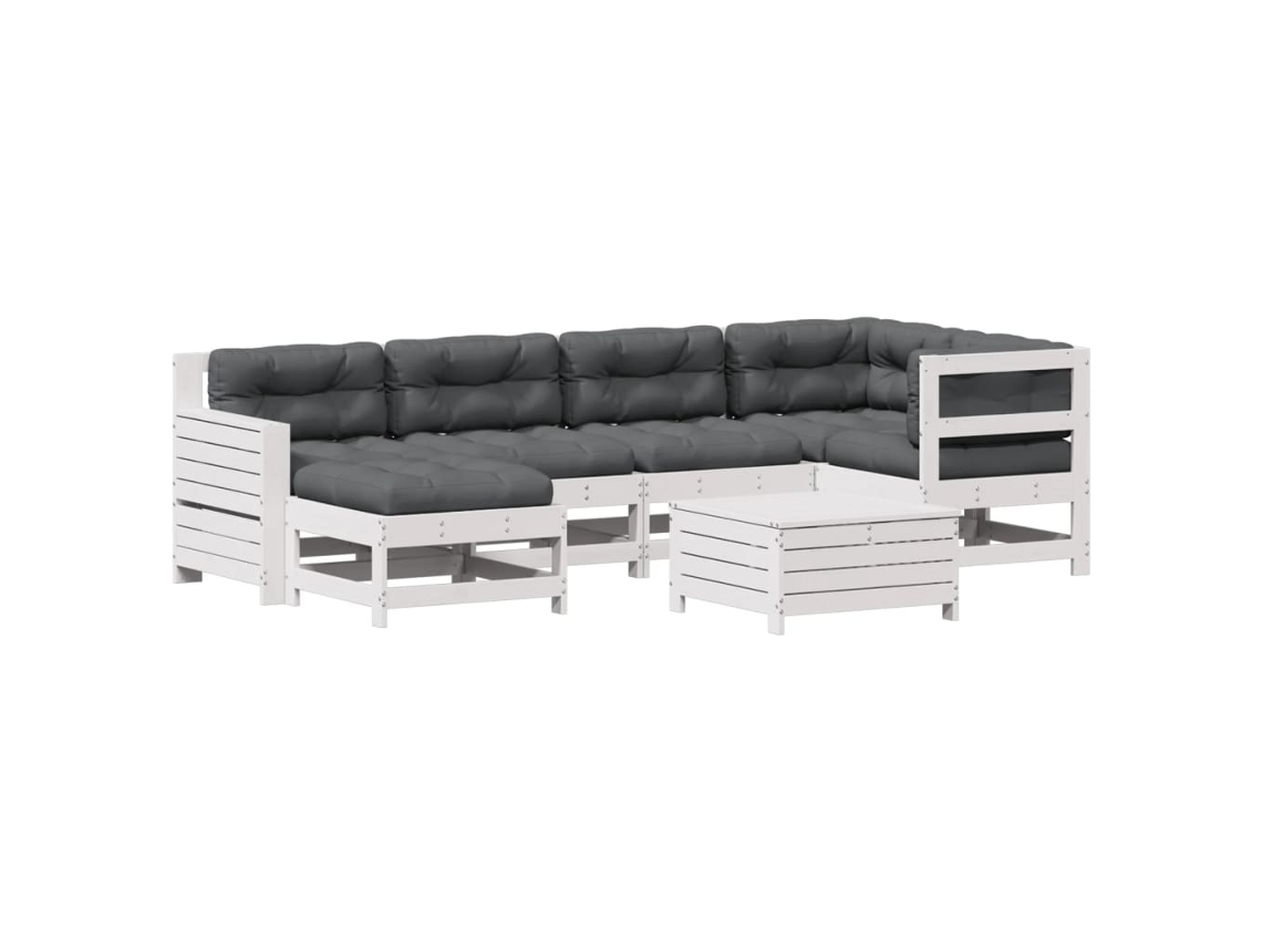 Conjunto 7 Lounge de Jardim com Almofadões Pinho VIDAXL Maciço Branco