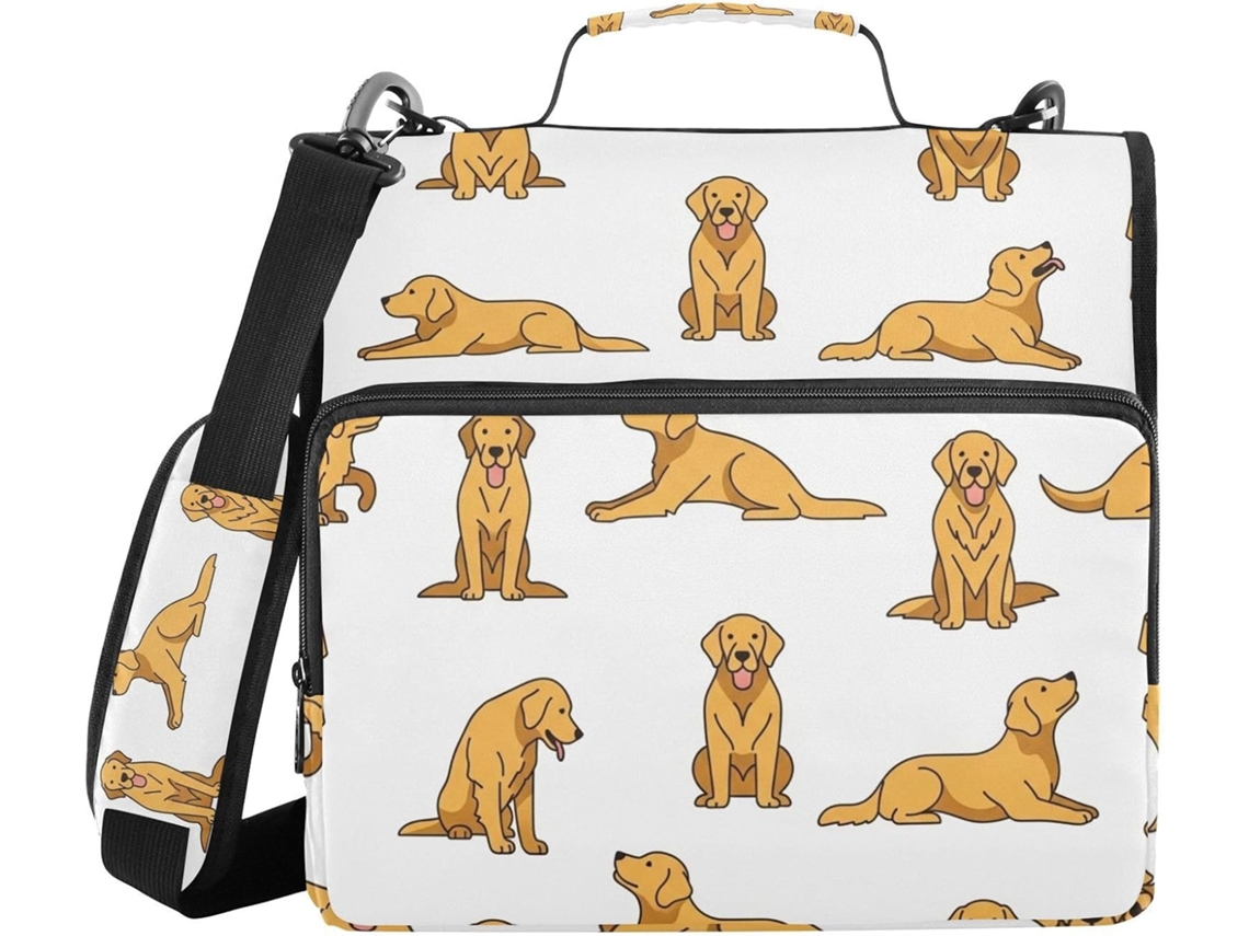 Pasta de 3 Argolas Gold Retriever Com Alça Facilitar O Transporte E Organizador Documentos Estudantes Do Ensino