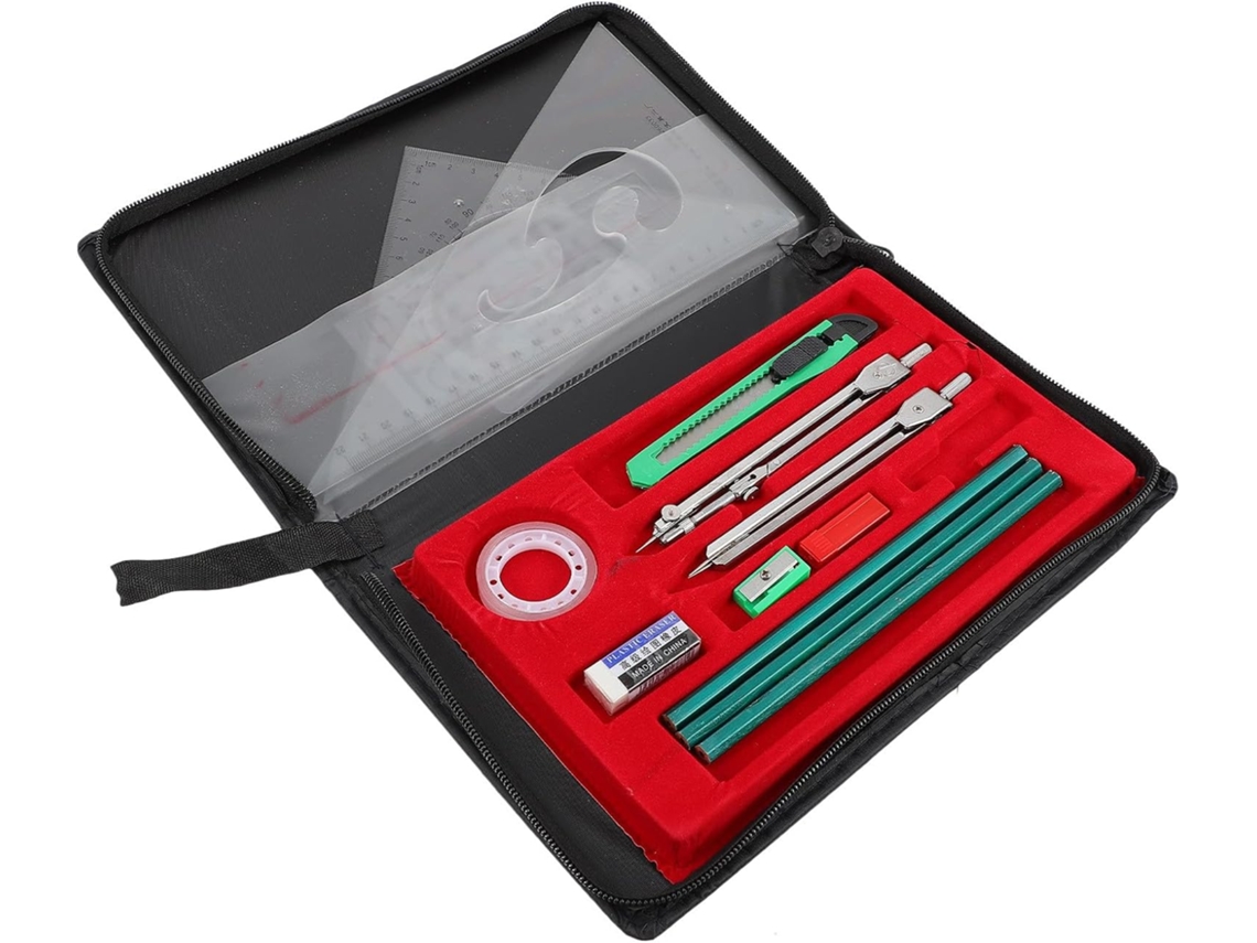 Kit De Desenho Técnico Com Régua De Ferro E Transferidor, Fácil De