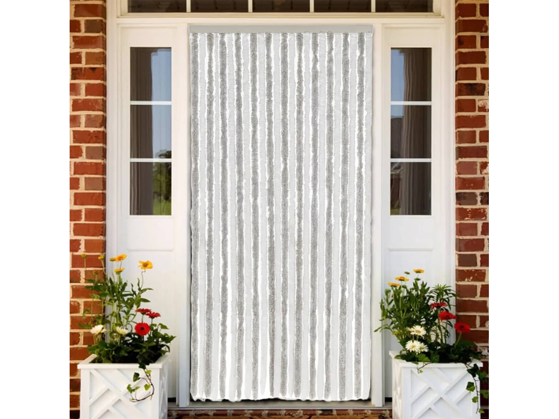 Vidaxl Cortina Anti-insetos 100x230cm Chenille Cinzento-claro E Branco