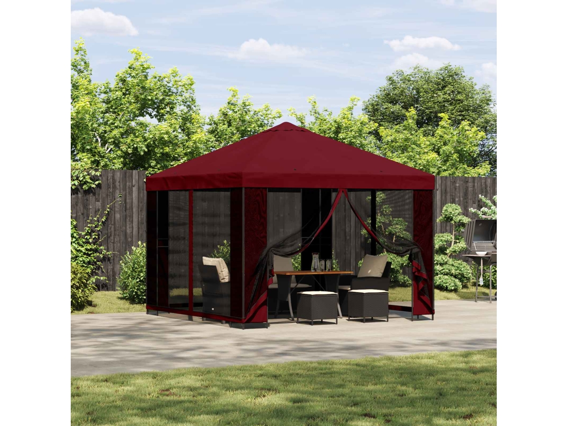 Vidaxl Gazebo De Jardim Com Laterais 3 X 3 M Borgonha Poliéster E Aço