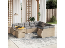 Vidaxl 10 Pcs Conjunto De Sofás P/ Jardim Com Almofadões Vime Pe Bege
