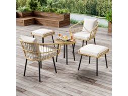 Conjunto De Sala De Jantar De Jardim Com 5 Peças 1 Mesa, 2 Cadeiras, 2 Banquetas, Rattan Natural.