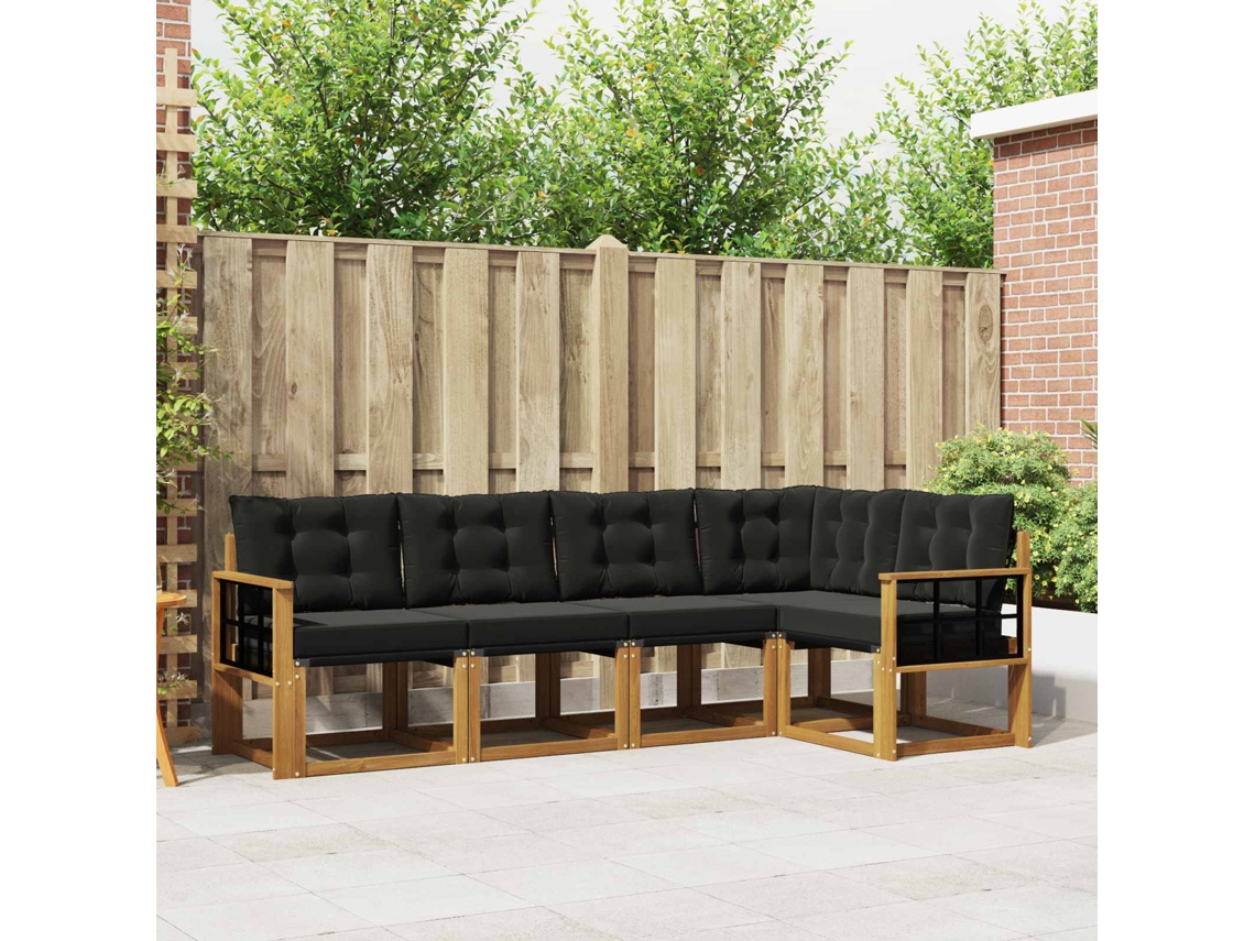 Vidaxl Conjunto De Sofás Para Exterior 5 Pcs Natural E Preto