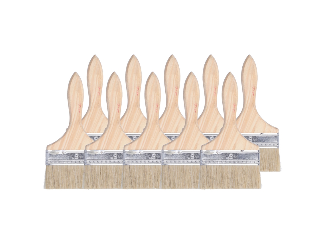 Conjunto De 10 Pincéis De Pintura Com Cabeça Plana Ampliada E Cabo De Madeira - Ferramenta De Pintura E Limpeza