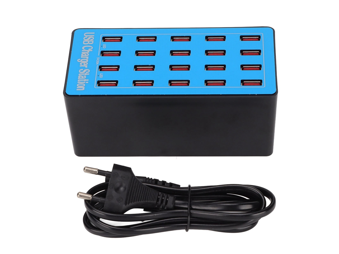 Carregador USB Múltiplo 20 Portas 100W com Ventilador