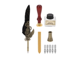 Jogo De Caneta Estilográfica Retrô, Elegante E Requintado, Com Ponta De Aço Inoxidável, Resistente Ao Desgaste, Cor Preta