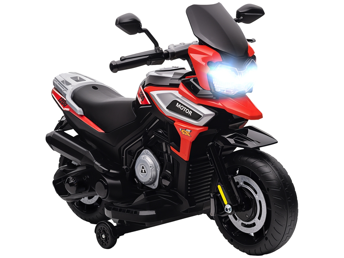 Motocicleta Elétrica Infantil Com Rodinhas Apoio Vermelha