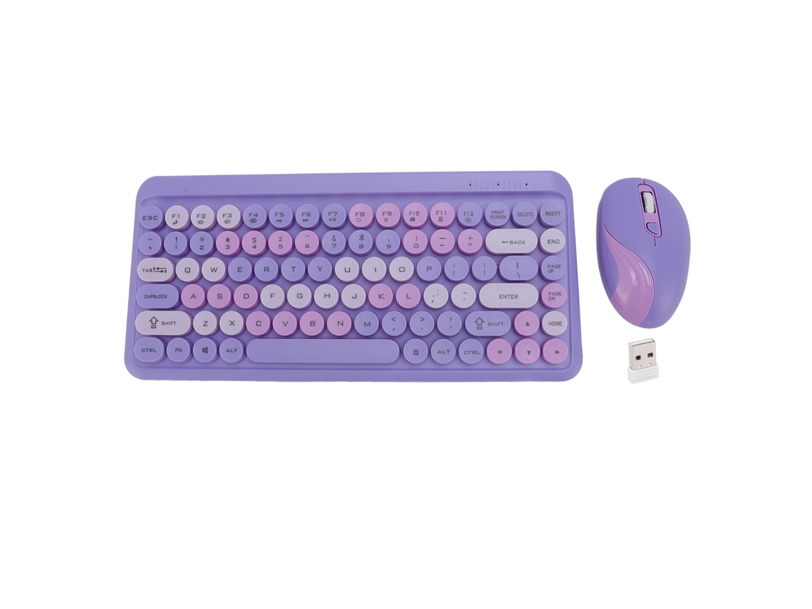 Teclado e ratón retro 2,4 GHz, teclas redondas, cor violeta fumaça, para uso doméstico | S/MARCA
