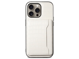 Capa Em Tpu Pele Pu Textura De Crocodilo, Com Suporte E Porta-cartões Para Apple Iphone 16 Pro Max - Branco