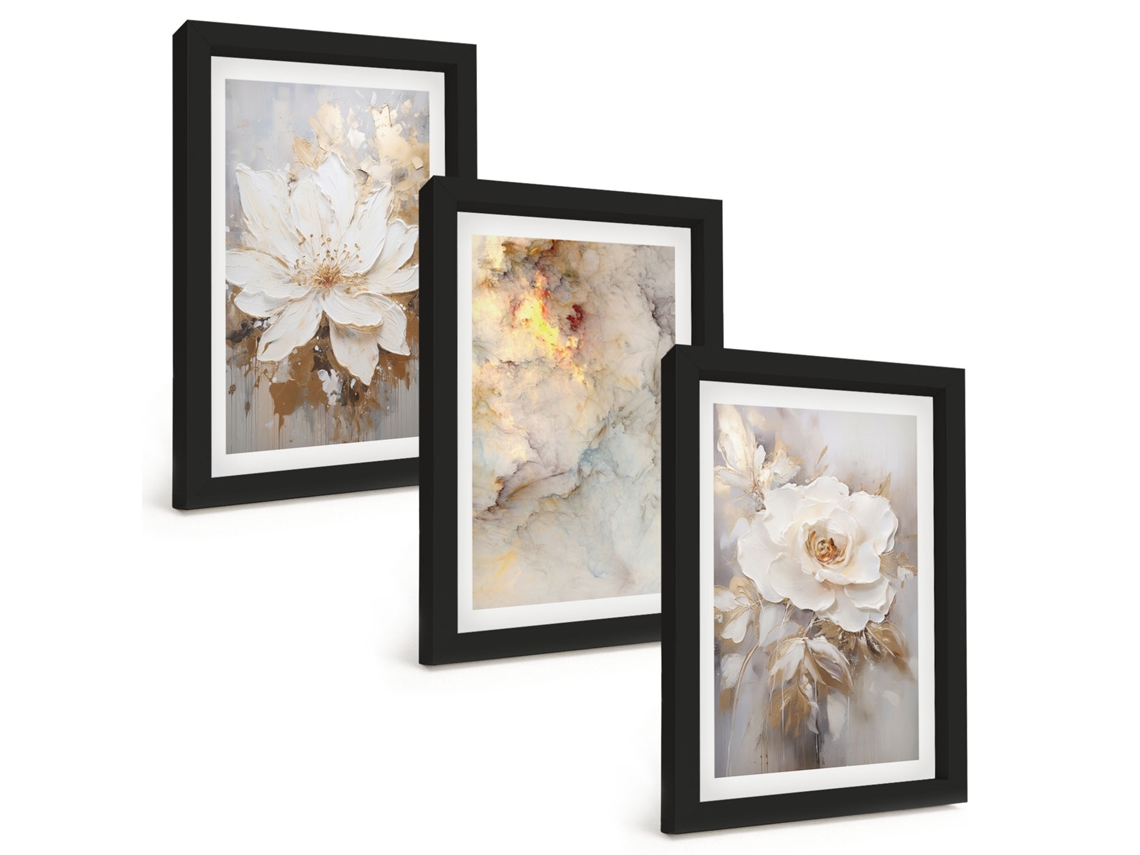 Pinturas Murais Modernasflores, Fundo Claro, Abstrações Moldura Preta Fotos Para O Corredor Espelharte (3 Peças 20x30 Cm)