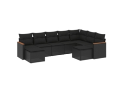 Conjunto de 9 Sofás para Jardim com Almofadões Vime Pe Preto MAISON EXCLUSIVE (9 pcs)