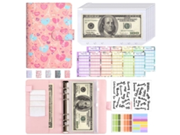 A6 Pu Leather Ring Binder Planner With Zipper Pouches Cash Budget Organizer, Pink Paris Love Eiffel Tower Cover