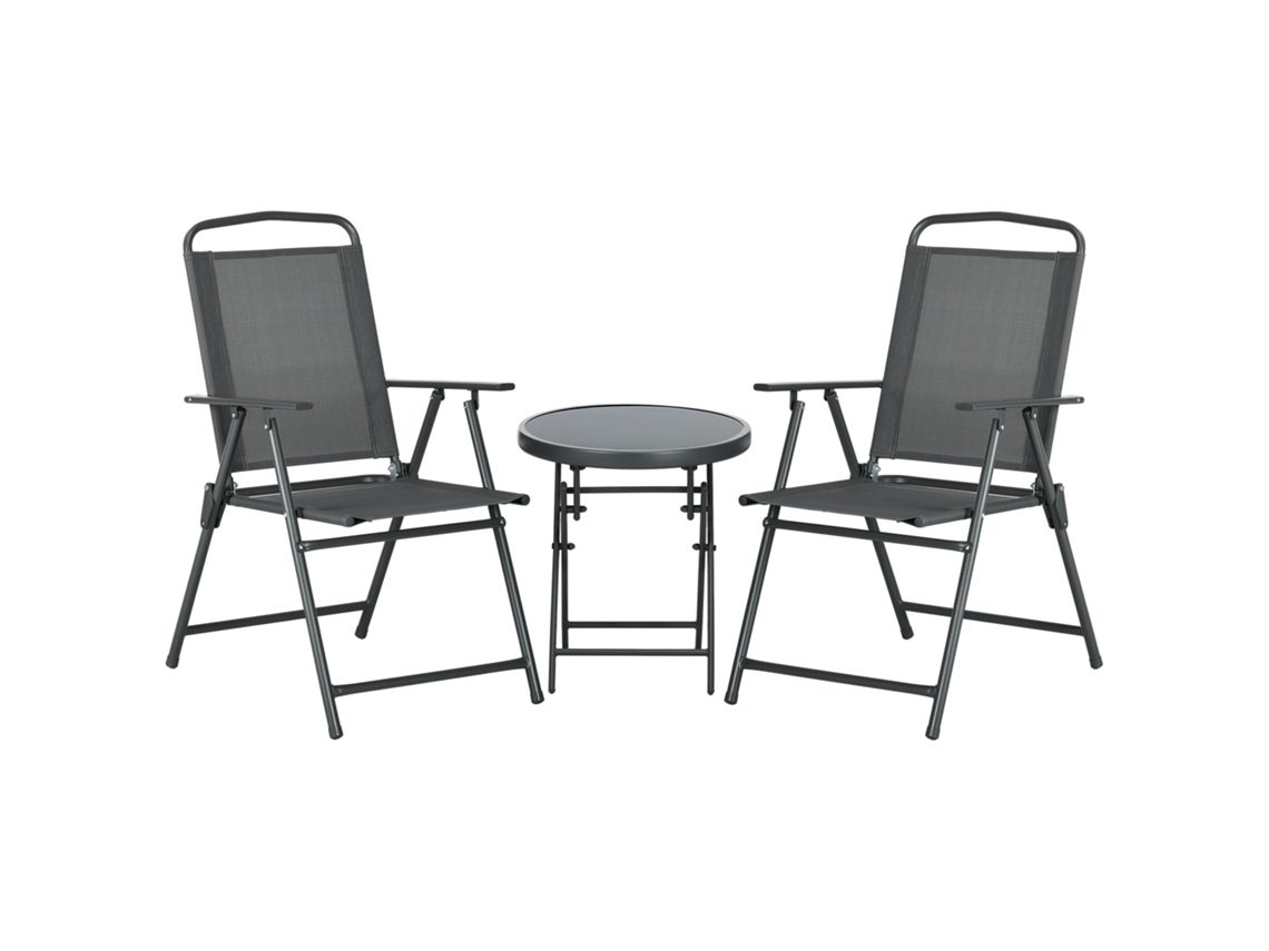 Conjunto de Jardim de 3 Peças com 2 Cadeiras 53,5x64x93 Cm e Mesa de Centro Ø45x50 Cm. em Metal. Cinza Escuro Ge